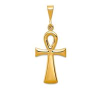 Collier avec pendentif croix religieuse égyptienne réversible en or jaune 14 carats, poli solide, mesure 23 x 14 mm, bijou cadeau pour femme, or jaune