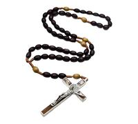 Collier avec pendentif crucifix en perles de bois tissées à la main artistique, perles de prière de méditation, bijoux pour croyants, chapelet de rencontre en bois marron, chapelet religieux en
