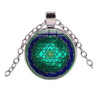 Collier avec pendentif de méditation Sri Yantra - Géométrie sacrée - Chakra spirituel bouddhiste - Totem en verre - Bijou fait main, nan