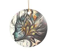 Collier avec pendentif de Noël extrêmement belle image d'une femme, avec cordon doré incassable, décoration à suspendre pour arbre, cadeau de forme ronde