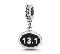 Collier avec pendentif demi-marathon en argent sterling 925 émaillé noir pour femme