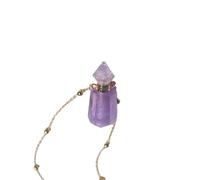 Collier avec Pendentif Diffuseur D'Huiles Essentielles En Cristal D'Améthyste pour Femmes et Filles, Pendentif Pendule En Pierre Précieuse, Bouteille De Parfum avec Longue Chaîne Plaquée Or 18 C