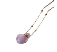Collier avec Pendentif Diffuseur D'Huiles Essentielles En Cristal pour Femme, Pendentif En Forme De Cœur En Pierre Précieuse, Flacon De Parfum avec Chaîne Plaquée Or 18 Carats, Collier En Améth