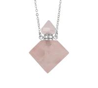 Collier avec Pendentif Diffuseur D'Huiles Essentielles En Cristal pour Femmes et Hommes, Pendentif Carré En Pierre Précieuse Polie, Flacon De Parfum avec Chaîne En Argent, Chaîne En Argent De 45