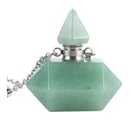 Collier avec Pendentif Diffuseur D'Huiles Essentielles En Cristal pour Femmes et Hommes, Pendentif En Forme De Flacon De Parfum En Pierre Précieuse Polie avec Longue Chaîne, 63 Cm, Aventurine Vert