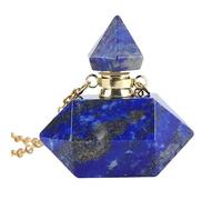 Collier avec Pendentif Diffuseur D'Huiles Essentielles En Cristal pour Femmes et Hommes, Pendentif En Forme De Bouteille De Parfum avec Pierre Précieuse Polie et Longue Chaîne, 63 Cm, Lapis-Lazuli