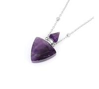Collier Avec Pendentif Diffuseur D'Huiles Essentielles Et Parfum pour Homme Et Femme|Breloque Bouteille Triangulaire Avec Chaîne en Argent, Perle en Pierre Précieuse, Amulette Ras Du Cou, Bijoux Ca