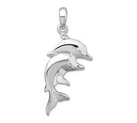 Collier avec pendentif double dauphins en argent sterling 925 plaqué rhodium poli 32,55 mm de long pour femme