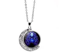 Collier Avec Pendentif Douze Constellations Pour Homme Et Femme Chaîne De Pull Tendance Double Face Rotative En Forme De Lune Bijou D'Anniversaire Collier Astrologique Cadeau Pour Couple Vierge