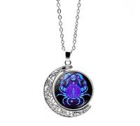 Collier Avec Pendentif Douze Constellations Pour Homme Et Femme Chaîne De Pull Tendance Double Face Rotative En Forme De Lune Bijou D'Anniversaire Collier Astrologique Cadeau Pour Couple Cancer