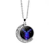 Collier Avec Pendentif Douze Constellations Pour Homme Et Femme Chaîne De Pull Tendance Double Face Rotative En Forme De Lune Bijou D'Anniversaire Collier Astrologique Cadeau Pour Couple Capricorne