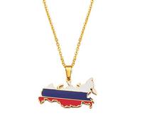 Collier Avec Pendentif Drapeau De La Carte De La Russie - Charme De Contour De Pays Chaîne Fine Bijoux Patriotiques Délicats, Style Ethnique Russe Hip-Hop Womenmengirl Cadeaux Unisexe,Jaune,Tai