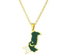 Collier avec pendentif drapeau du Pakistan, tendance, cartes nationales, chaînes de clavicule ethniques, cadeaux pour couple, collier en acier inoxydable, taille unique, Comme décrit, Comme décrit.