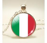 Collier Avec Pendentif Drapeau Italien Pour Homme Et Femme - Carte Du Monde - Ethnique - Pierre Du Temps - Chaîne De Clavicule - Charme Patriotique - Chaîne De Pull Pour Couple - Bijoux Pour Homme