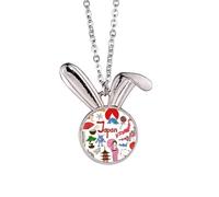 Collier avec pendentif drapeau national du Japon et lapin