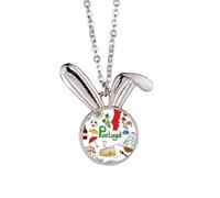 Collier avec pendentif drapeau national du Portugal Landscap Animaux Lapin Bijoux Cadeau