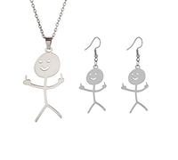 Collier avec pendentif drôle personnalisé Smiley doigt d'honneur tendance cool déclaration créative unique en acier inoxydable fait à la main bijoux d'amitié cadeau (Boucle d'oreille collier argent)