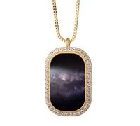 Collier avec pendentif elliptique Cosc Nébuleuse Univers Diamant Cristal Doré