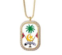 Collier avec pendentif emblème national de l'Asie des Maldives avec diamant et cristal Doré