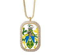 Collier avec pendentif emblème national des îles Pitcairn Océanie avec diamant et cristal doré