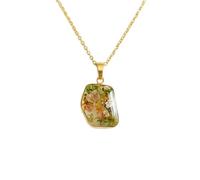 Collier avec pendentif en agate naturelle multicolore de forme fantaisie, orné d'une pierre précieuse en forme de fleur, et d'une chaîne câble de 45 cm (18 pouces). Bijou unisexe |LK_S_GP_0159