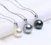 Collier avec Pendentif en Argent 925 et Perles Rondes des Mers du Sud de 8 à 16 mm, 43 cm, Blanc, Gris, Noir, 12 mm