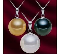 Collier avec Pendentif en Argent 925 et Perles Rondes des Mers du Sud de 8 à 16 mm, 43 cm, Blanc, Noir, Jaune, 10 mm