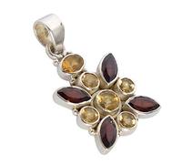 Collier avec pendentif en argent 925 grenat et citrine - Cristaux de guérison énergisants et passionnés - Pendentif chaîne fait main, 8x4, 6x4, 5, 4, Gemme Argent sterling, Grenat et citrine