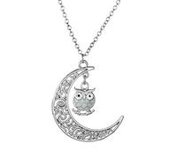 Collier avec pendentif en argent plaqué avec hibou de lune lumineux et pendentifs de bijoux