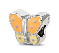 Collier avec pendentif en argent sterling 925 et émail orange et jaune - 7,67 mm - Ailes d'ange - Pour femme