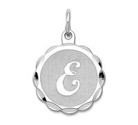 Collier avec pendentif en argent sterling 925 massif poli avec lettre brocadée et initiale E - 22 x 16 mm de large