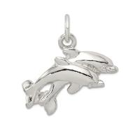Collier avec pendentif en argent sterling 925 massif poli avec motif dauphins - 24 x 24 mm de large - Bijoux pour femme