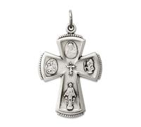 Collier avec pendentif en argent sterling 925 massif satiné oxydé non gravable 4 voies pour femme 35 x 22 mm de large