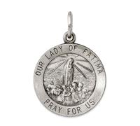 Collier avec pendentif en argent sterling 925 massif satiné poli et oxydé Notre-Dame de Fatima 21 x 18 mm de large pour femme