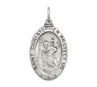 Collier avec pendentif en argent sterling 925 massif satiné réversible et oxydé de Saint Christophe pour femme 30 x 15 mm de large