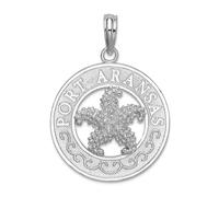 Collier avec pendentif en argent sterling 925 plaqué rhodium avec cercle de Port Aransas avec coquillages nautiques et étoile de mer 25,9 mm de long pendentif pour femme