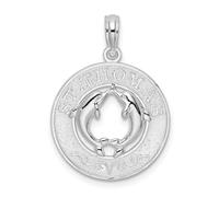 Collier avec pendentif en argent sterling 925 plaqué rhodium avec cercle Saint Thomas avec dauphins 26,33 mm de long pendentif pour femme