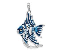 Collier avec pendentif en argent sterling 925 plaqué rhodium poli émaillé ange gardien religieux animal marin poisson pour femme 25 mm