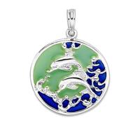 Collier avec pendentif en argent sterling 925 plaqué rhodium poli émaillé dauphins 26,24 mm de long pendentif pour femme