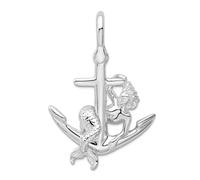 Collier avec pendentif en argent sterling 925 plaqué rhodium poli en forme d'ancre marine 3D avec pendentif sirène 33,28 mm de long pour femme