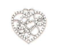 Collier avec pendentif en argent sterling 925 poli texturé en forme de cœur et de cercles en oxyde de zirconium cubique imitation diamant mesurant 44 x 32 mm de large, bijou pour femme