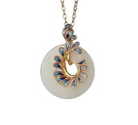 Collier avec pendentif en argent sterling S925 et jade Hetian pour femme, avec boucle de sécurité et cloisonné, collier en jade Phoenix