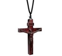 Collier avec pendentif en bois pour homme et femme - Croix chrétienne - Jésus catholique - Fait à la main - Corde tressée - Cadeau spirituel pour baptême, confirmation, Pâques