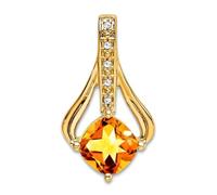 Collier avec pendentif en citrine et diamant en or jaune massif 14 carats de 12,4 mm pour femme