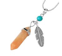 Collier Avec Pendentif En Cristal De Guérison Pour Femmes Et Hommes, Collier Vintage En Plumes, Pendentif En Pierre Hexagonale En Spirale Avec Longue Chaîne En Argent De 60 Cm, Aventurine Rouge