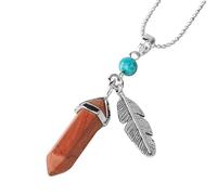 Collier Avec Pendentif En Cristal De Guérison Pour Femmes Et Hommes, Collier Vintage En Plumes, Pendentif En Pierre Hexagonale En Spirale Avec Longue Chaîne En Argent De 60 Cm, Jaspe Rouge