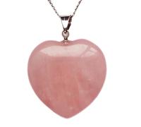 Collier avec pendentif en cristal de quartz rose, en forme de cœur, avec chaîne en alliage de métal de 45,7 cm, Pierre naturelle.