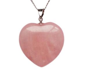 Collier avec pendentif en cristal de quartz rose, en forme de cœur, avec chaîne en alliage de métal de 45,7 cm, Pierre naturelle.