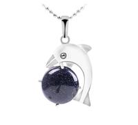 Collier Avec Pendentif en Cristal de Sable Bleu pour Femme Et Homme,Breloque Ovale en Pierre Précieuse Avec Chaîne en Argent,Pendentif Animal Dauphin,Amulette Chork,Bijoux Cadeaux pour Filles,Anniv
