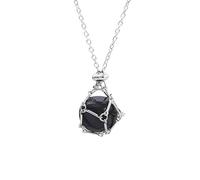 Collier avec Pendentif en Cristal Naturel Bijoux en Pierre Brute irrégulière et Pierre roulante for l'énergie Feng Shui(Obsidian_Diameter18-25mm)